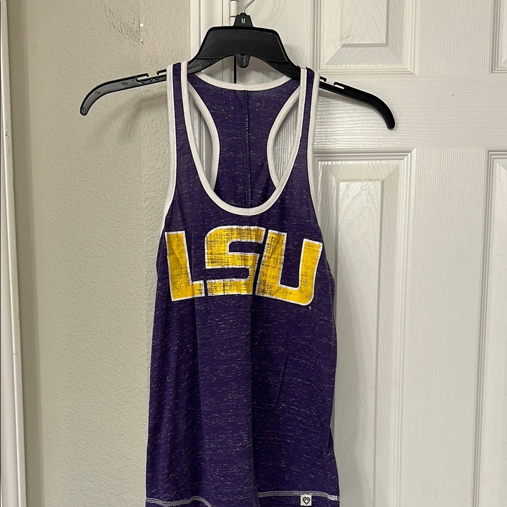Purple and Yellow LSU Scoop neck Racerback Tank Top